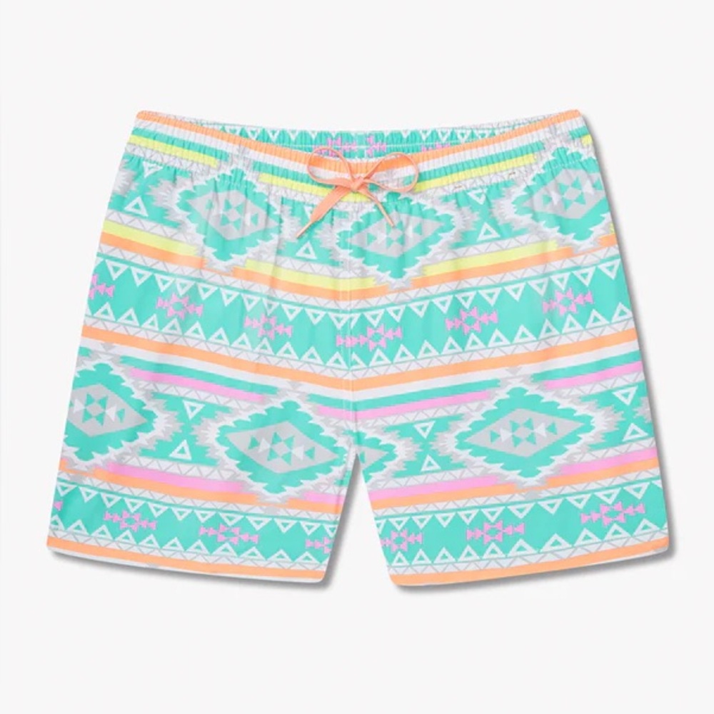 Chubbies The En Fuegos Teal Geometric 4” Inch Classic Stretch Swim Trunks Medium